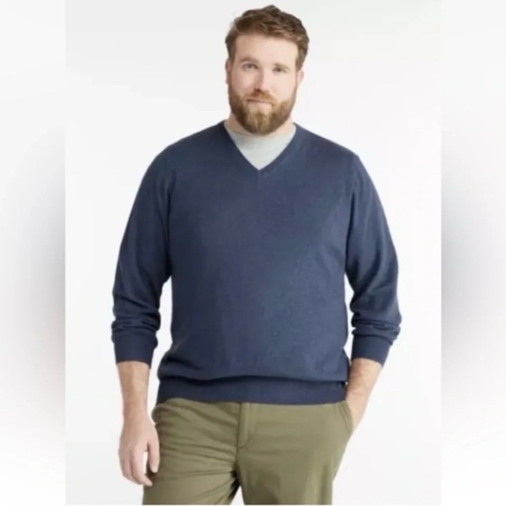 LL BEAN Men’s V-Neck Cashmere Blend Sweater Navy XL